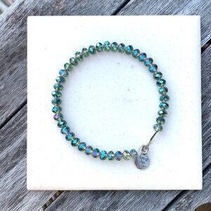 Love This Life Green Blue Faceted Crystal Bead Expandable Bangle Bracelet